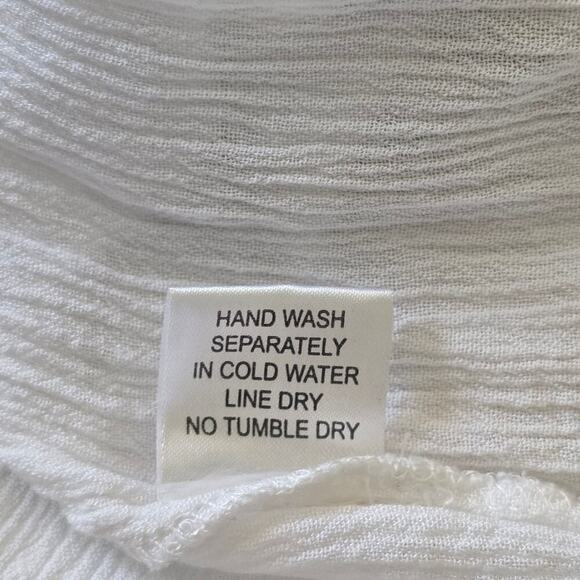 Impressions White Blue Embroidered Boho Short Sleeve Cotton Blend Blouse Size L - Picture 9 of 9